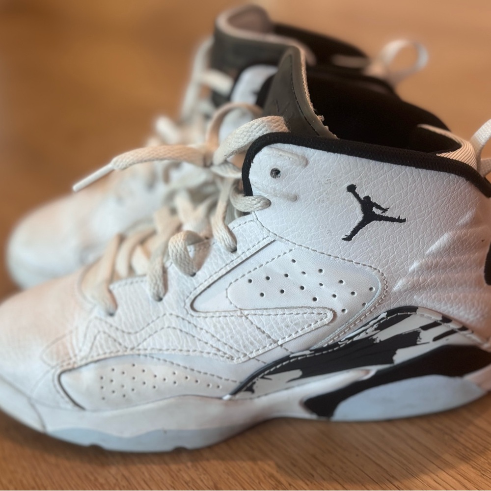 Jordan Kids White and Black High-Top Sneakers 2Y